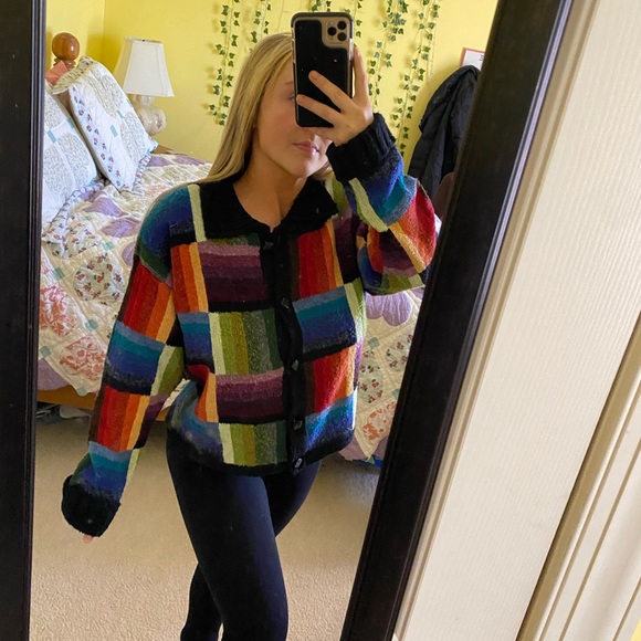Vintage Thrifted Rainbow Patchwork Button-Up Cardigan - Picture 14 of 15